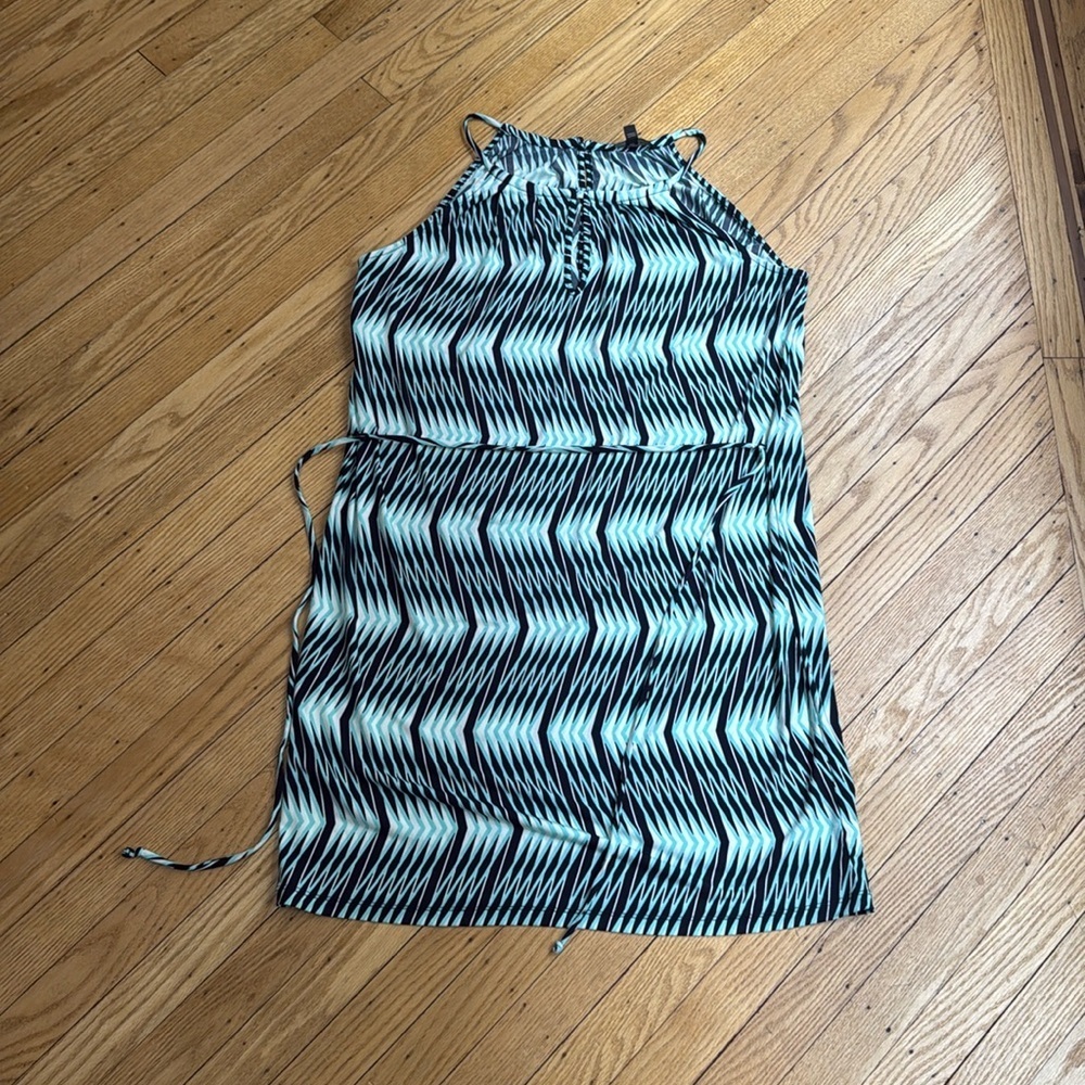 Banana Republic Sleeveless Geometric Print Dress Belted Tie-Waist Multicolor  M